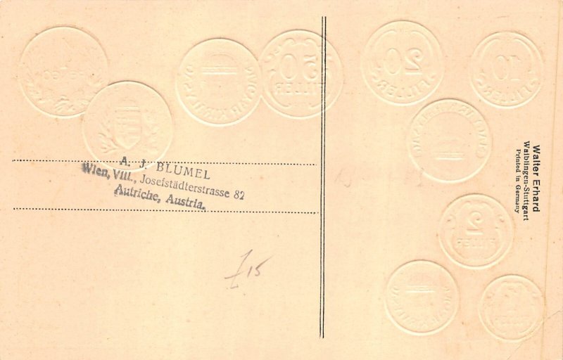 Hungary Coins Exchange Table embossed coinage postcard C314