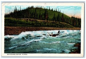 1927 Whitehorse Rapids Boat River Lake Waves Mountain Alaska AK Vintage Postcard 