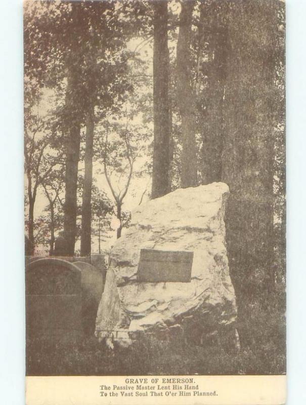 Divided-Back RALPH WALDO EMERSON GRAVE AT CEMETERY Concord - Boston MA E3265@