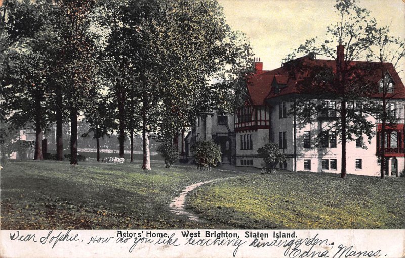 Actor's Home, West Brighton, Staten Island, N.Y., early postcard, used in 1906