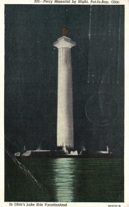 Vintage Postcard 1944 Perry Memorial By Night Lake Erie Vacationland Put-In-Bay