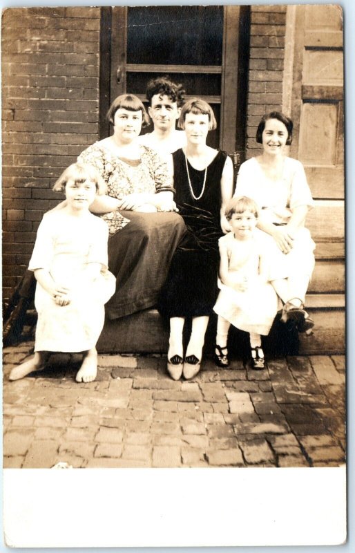 x3 RPPC LOT c1910s Different Families Sit on House Step Entry Stoop Smiles A146