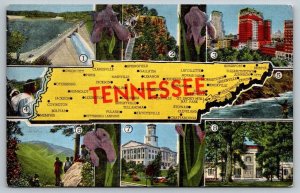 Vintage Tennessee Postcard - Map of Tennessee