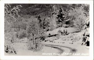 RPPC Snowy Scene, Winter Time in Spirit Lake ID c1962 Vintage Postcard C53 