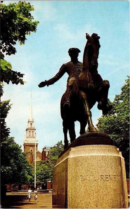Paul Revere Park & Statue Boston Massachusetts Historic Landmark Chrome Postcard 