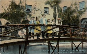 St. Augustine Florida FL Children on Alcazar Hotel Bridge c1910 Vintage Postcard