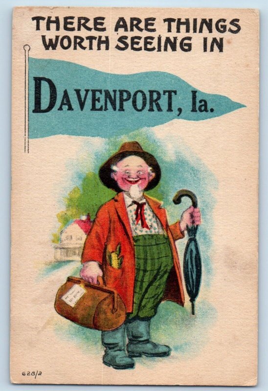 Davenport Iowa Postcard There Are Things Worth Seeing Man 1915 Pennant Vintage