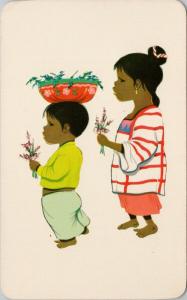 Boy Girl Children with Flowers Mexico Tipico Typical Mexican Views Postcard E45