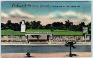 BAKERSFIELD, California  CA   COLONIAL MOTOR HOTEL ca 1940s Linen Postcard