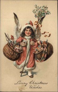 PFB No 7882 Christmas Little Girl Angel Jester Doll Dolly Toys c1910 Postcard