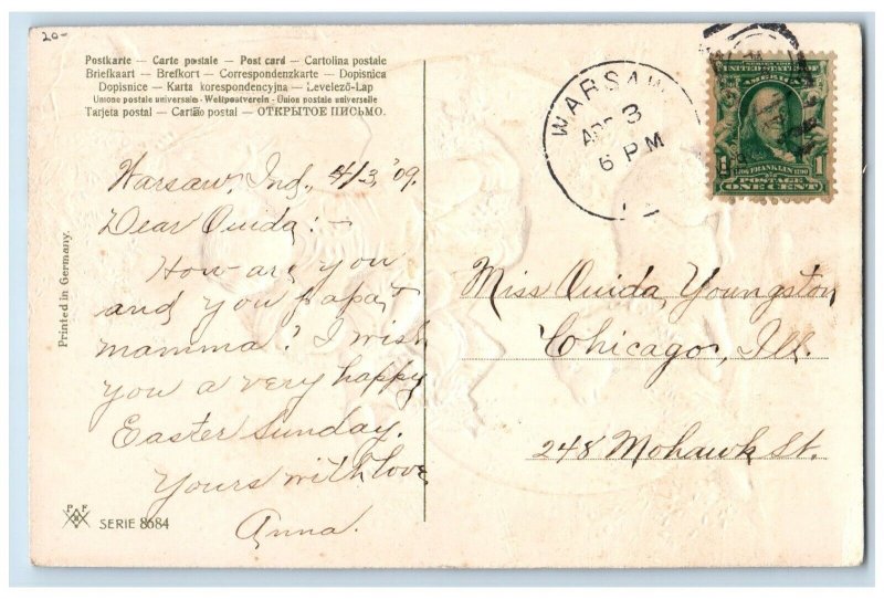 c1910's Easter Wishes Children In Hatched Egg Flowers Lamb Embossed Postcard