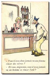 Postcard Old Waitress Humor Army Soldier