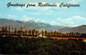 California Redlands Greetings Showing Snow Capped Mountain Range