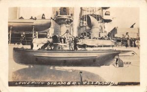 RPPC USS FLORIDA MILITARY SHIP LOWERING STEAMER REAL PHOTO POSTCARD (1919)