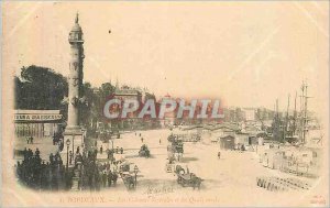 Postcard Old Bordeaux rostral columns and piers North (map 1900)