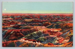 Painted Desert View In Arizona Vintage Unposted Linen Postcard Vibrant Colors