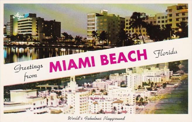 Florida Greetings From Miami Beach Showing Beachfront Hotels