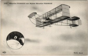 PC CPA AVIATION, MAURICE FARMAN SUR BIPLAN FARMAN, Vintage Postcard (b24366)