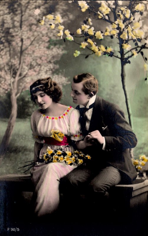 Polish Postcard - A Romantic Couple being Shy  - c1910