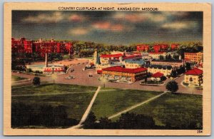 Vtg Kansas City Missouri MO Country Club Plaza At Night 1930s View Postcard