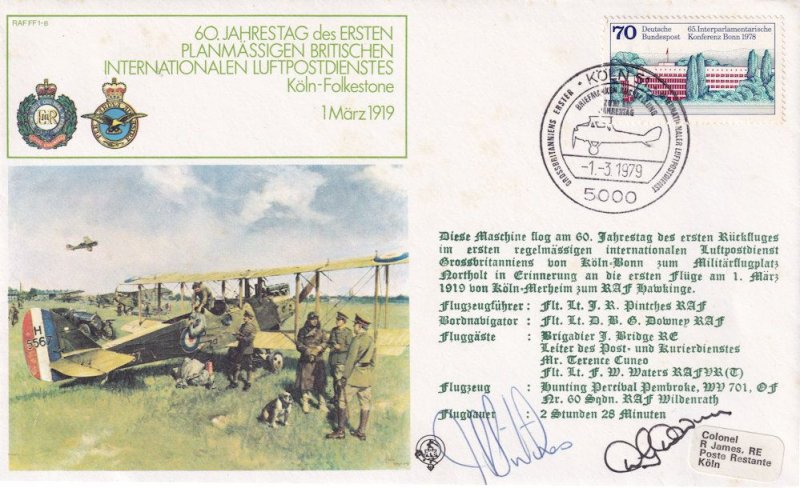 Koln to Folkestone 1919 WW1 DOUBLE Hand Signed German Aircraft FDC