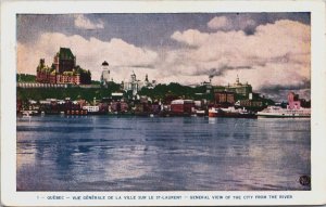 Canada Quebec The General View Of The City From The River Vintage Postcard C207