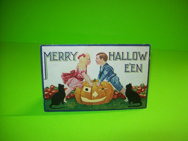 Vintage Halloween Postcard International Art 1908 Two Black Cats Portland Maine