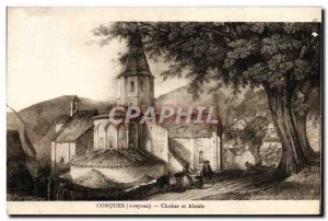 Old Postcard Conques Belfry and apse