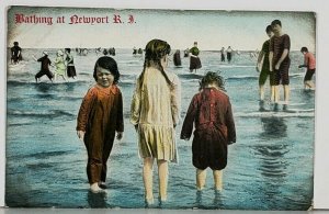 Bathing at Newport Rhode Island Children Wading in Water Postcard J19