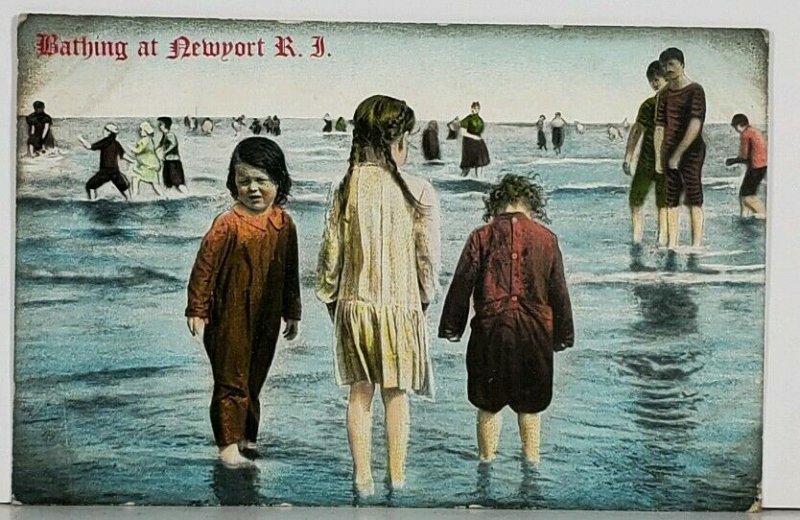 Bathing at Newport Rhode Island Children Wading in Water Postcard J19