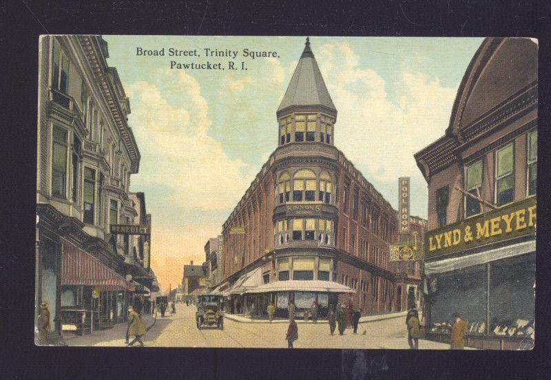 PAWTUCKET RHODE ISLAND DOWNTOWN BROAD STREET SCENE VINTAGE POSTCARD RI