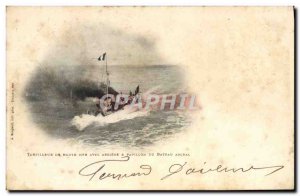 Old Postcard Boat War Torpedo ocean with back and pavilion flagship