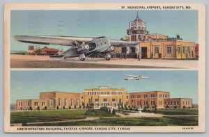 Transportation~Municipal & Fairfax Airport Kansas City Missouri~Vintage Postcard