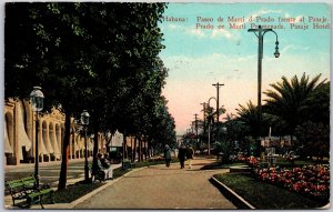 1928 Padeo De Marti O Prado Frente Al Pasaje Hotel Havana Cuba Posted Postcard