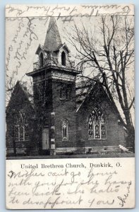 1907 Dunkirk Ohio Vintage Postcard United Brethren Church Chapel Building Posted