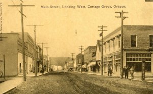 Postcard Early View of Main Street looking West in Cottage Grove, OR.     aa6