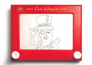 ETCH A SKETCH ART Featuring Planters Mr Peanut   4X6 Modern Continental Postcard