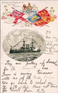 HMS Resolution Royal Navy Battleship England Patriotic Embossed Postcard H42