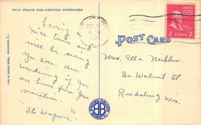 PROVIDENCE, Rhode Island RI ~ BROWN UNIVERSITY Front Campus  1954 Linen Postcard