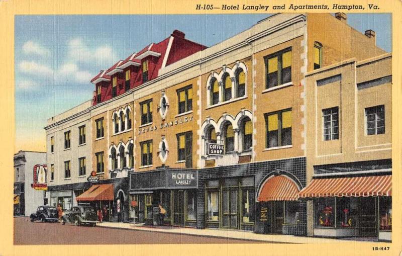 Hampton Virginia Hotel Langley Apartments Linen Antique Postcard K21222