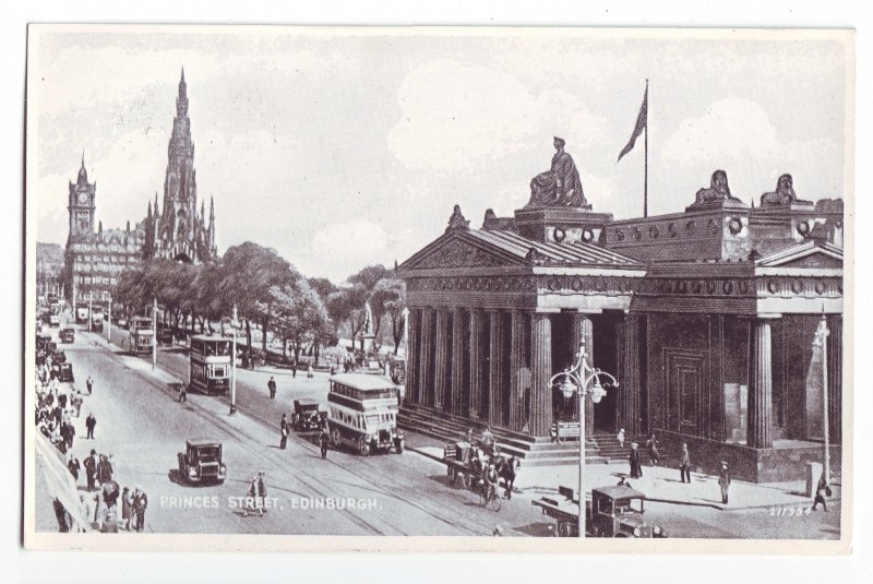 P1244 valentines unused postcard princes street edinburgh england buses cars ect