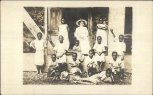 Mission Group of Black Boys & White Woman Palabala Matadi Congo Belge dcn