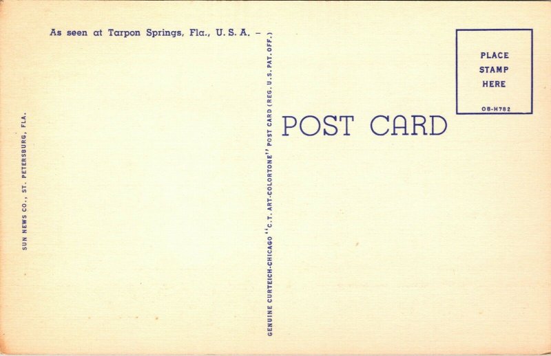 Postcard FL Tarpon Springs Sponges linen UNPOSTED POSTCARD  