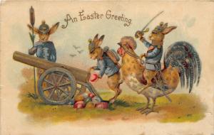 F30/ Easter Postcard Holiday Greetings Patriotic Military Dressed Rabbits 7