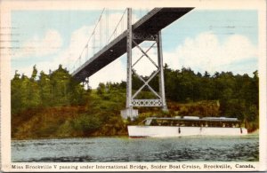 Postcard Canada Miss Brockville V Snider Boat Cruise under International Bridge