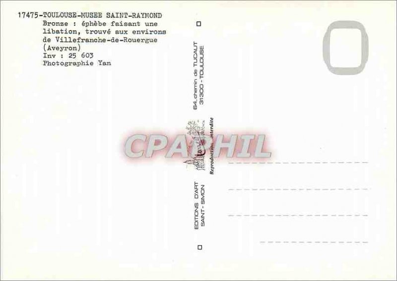 Modern Postcard Toulouse Musee Saint Raymond Bronze Ephebe making a libation ...