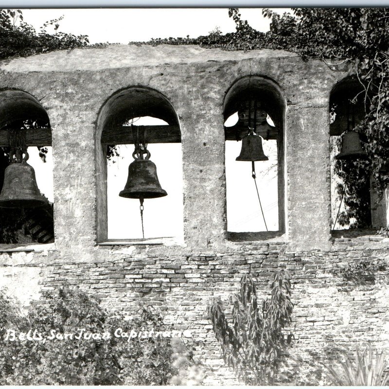 c1950s San Juan Capistrano, CA Mission RPPC Bells Ruins Red Brick Old World A163