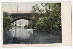 WI - Plymouth. Bridge & River