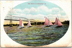 River at Muscatine sailboats and bridge