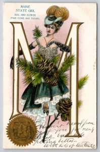 Maine State Girl Seal Flower Pine Cone And Tassel To McDowell VA Postcard X23